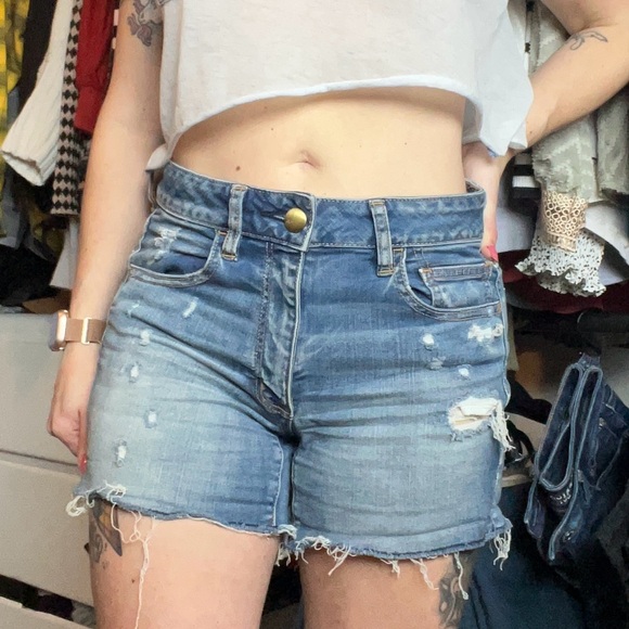 American Eagle Super StretchX Hi-Rise Shortie Denim Shorts Sz 6 - Picture 5 of 5